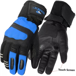 Motorcycle Gloves Leather Knuckle Thermal Protection Touch Screen Blue Motorcycle Gloves Leather Knuckle Thermal Protection Touch Screen Blue
